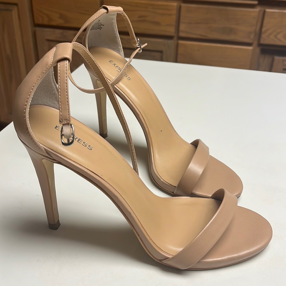 Express Nude Tan Sandal Heel Minimalist Ankle Strap